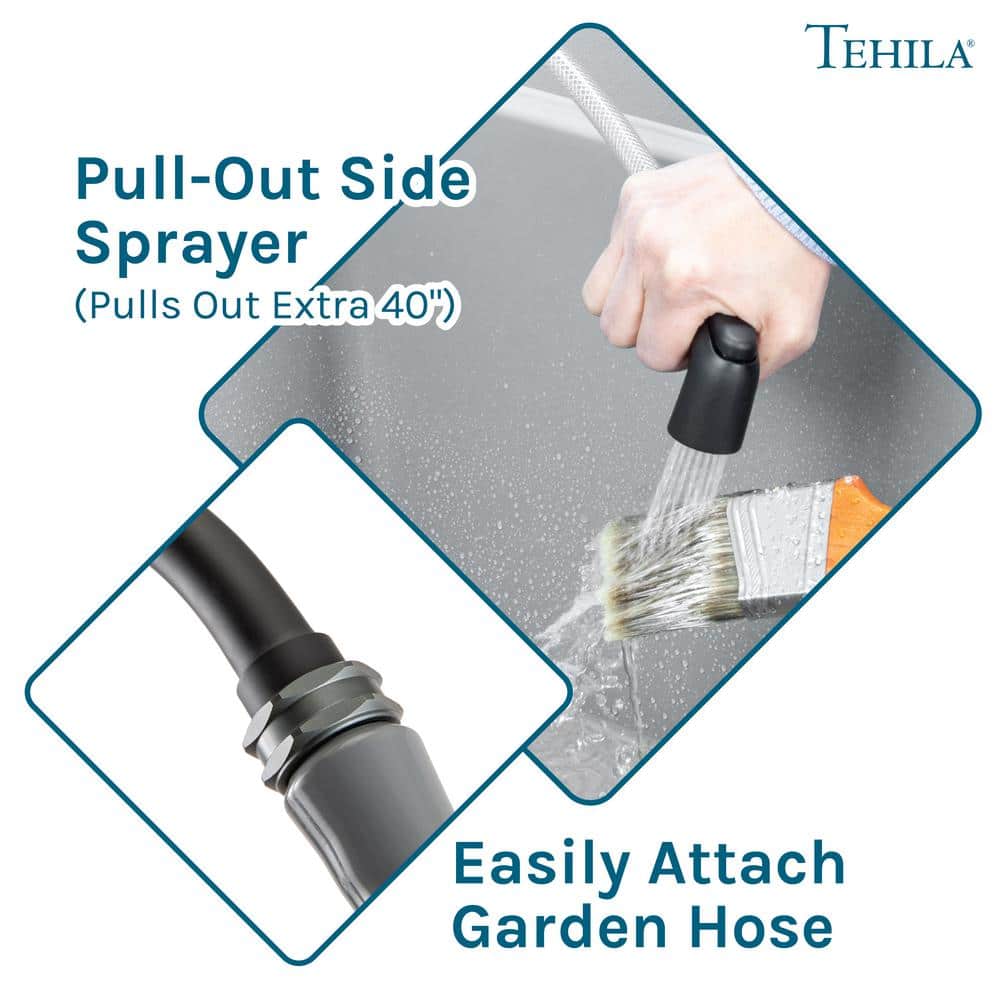 TEHILA 17.75 in. x 23.25 in. Thermoplastic Freestanding Utility Sink with Black Faucet and Sprayer