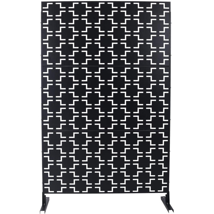 Tidoin 6.3 ft. x 4 ft. Black Steel Freestanding Flat Flat Top Decorative Privacy Screen Metal Fence Panel