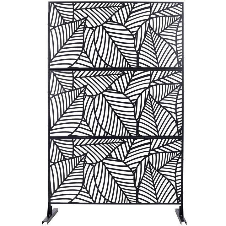 Tidoin 6.3 ft. x 4 ft. Black Steel Freestanding Flat Flat Top Decorative Privacy Screen Metal Fence Panel