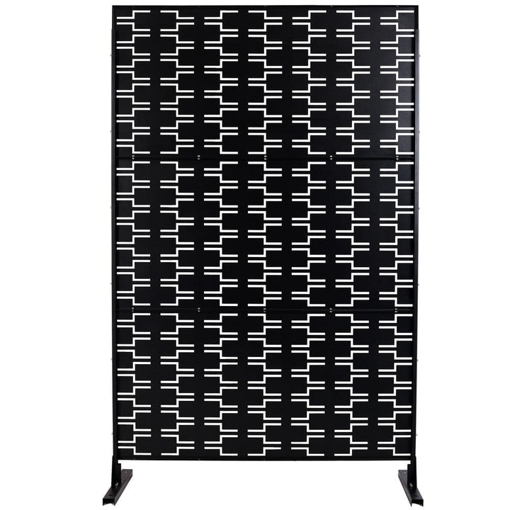Tidoin 6.3 ft. x 4 ft. Black Steel Freestanding Flat Flat Top Decorative Privacy Screen Metal Fence Panel