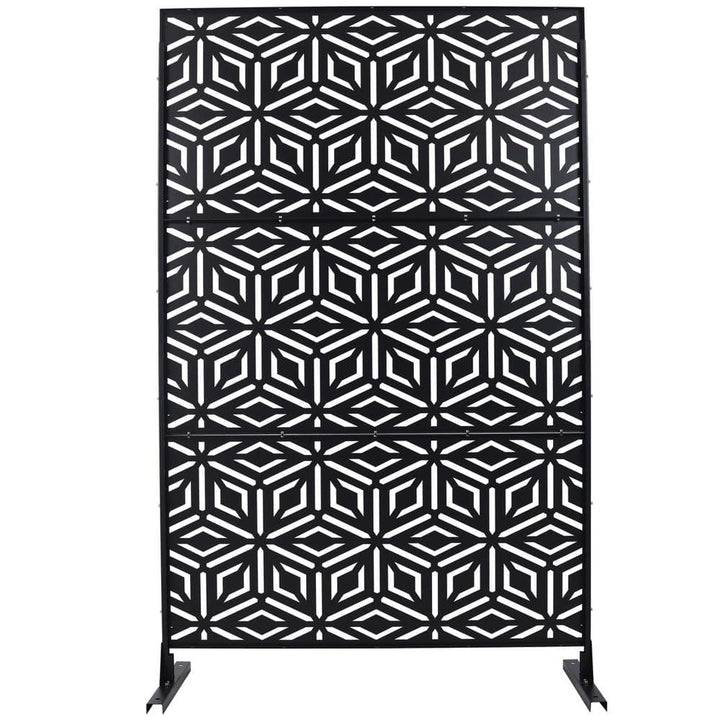 Tidoin 6.3 ft. x 4 ft. Black Steel Freestanding Flat Flat Top Decorative Privacy Screen Metal Fence Panel