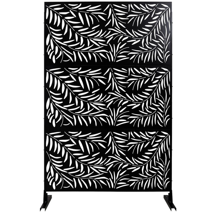 Tidoin 6.3 ft. x 4 ft. Black Steel Freestanding Flat Flat Top Decorative Privacy Screen Metal Fence Panel