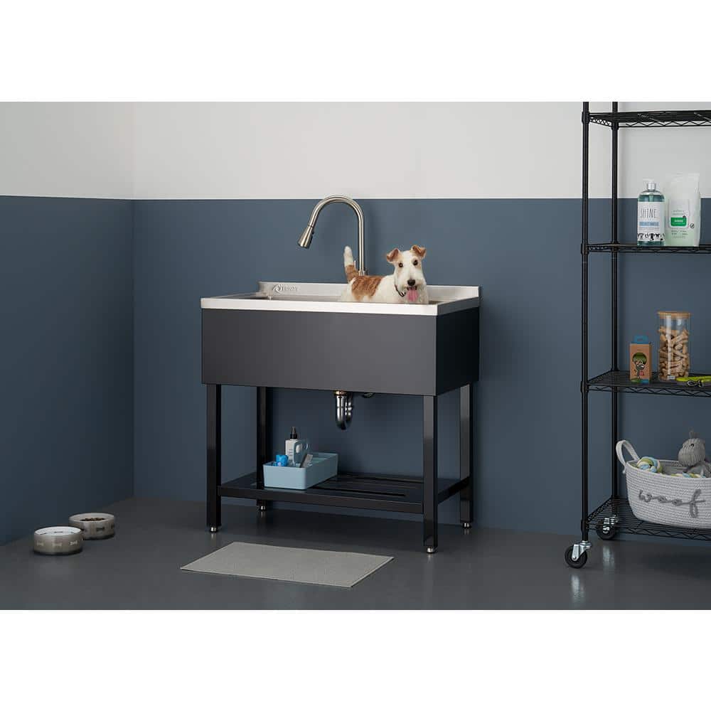 TRINITY 16-Gauge Stainless Steel Freestanding Utility Sink with Pull-Out Faucet