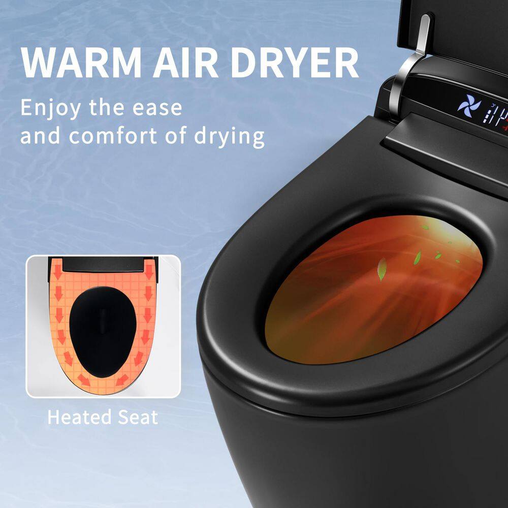 UPIKER 12-in-1 Elongated Bidet Toilet in Black with Heated Seat and Auto Flush