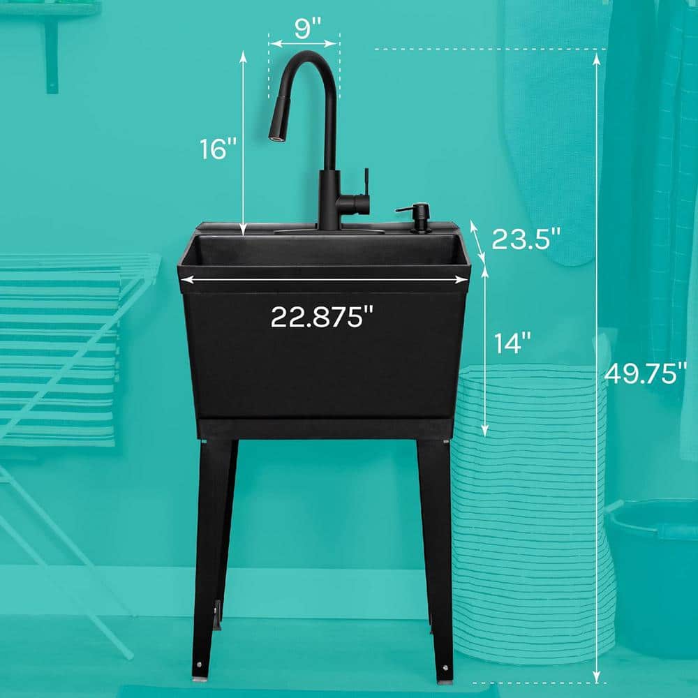 Aoibox 19 Gallon Black Laundry Utility Sink with High Arc Faucet