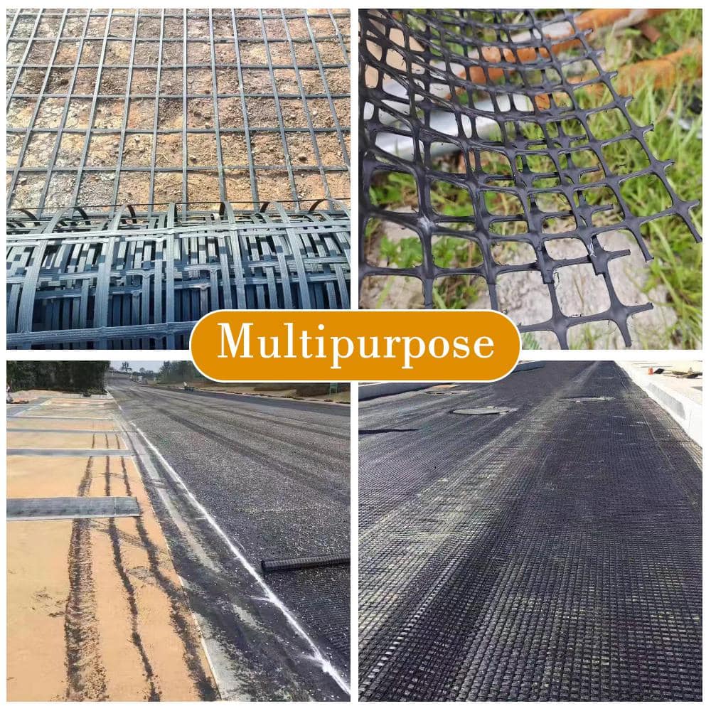 Wellco 4.9 ft. W x 98.4 ft. L x 0.2 in. H 80KN Biaxial Geogrid Black Plastic Paver Base for Landscaping, Sheds