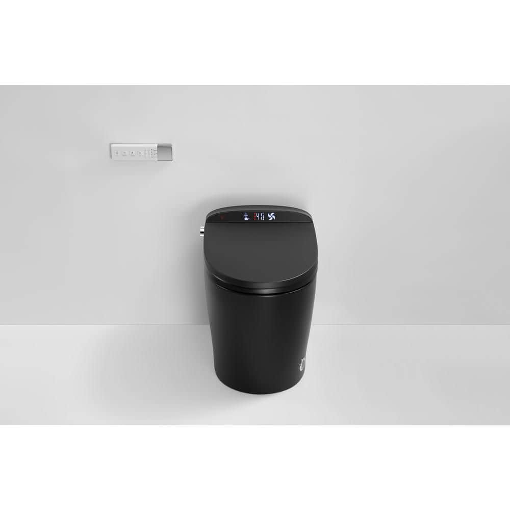 WELLFOR USBY-1.28 GPF Elongated Bidet Toilet in Black with Heated Seat, Warm Air Dryer, LED Screen Display