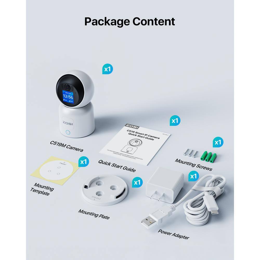 ZOSI Wired C519M 2.5K 4 MP Indoor Smart Home Security Camera, 360-Degree PT Baby/Pet Dog Monitor, 1-Touch Call, 2-Way Audio