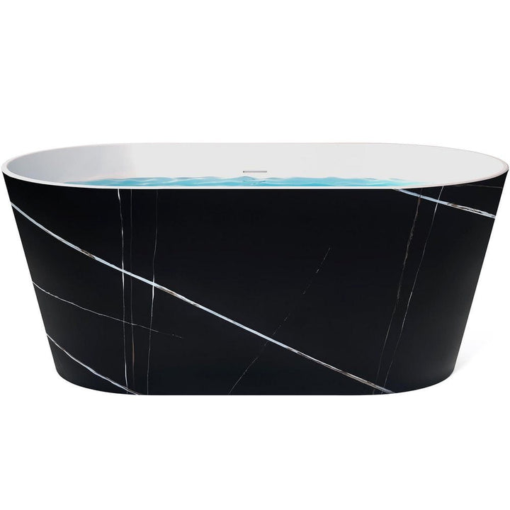 AKDY 53.9 in. Fiberglass Flatbottom Freestanding Bathtub, Solid Matte Black Inside and Outside