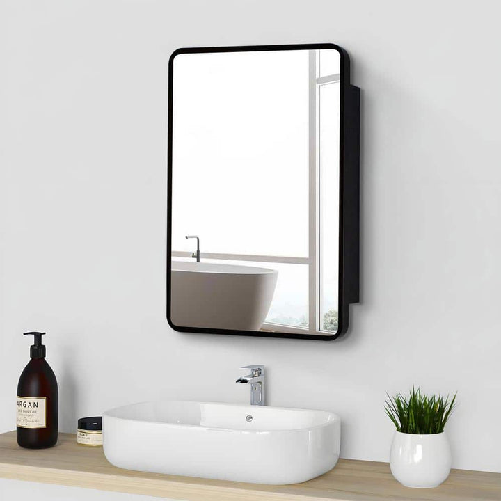 Zeus & Ruta 24 in. W x 30 in. H Rectangular Black Metal Framed Wall Recessed/Surface Mount Bathroom Medicine Cabinet with Mirror
