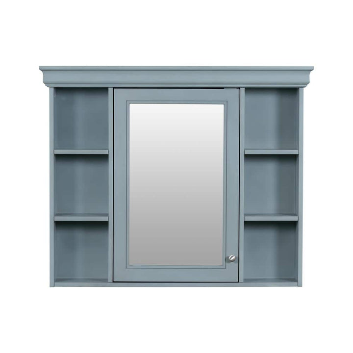 FORCLOVER 35 in. W x 28 in. H Rectangular Medicine Cabinet with Mirror and 6-Open Shelves in Blue