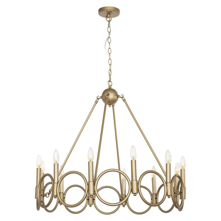 Vanity Art 12 -Light Wagon Wheel Candle Style Chandelier in Brass Dust