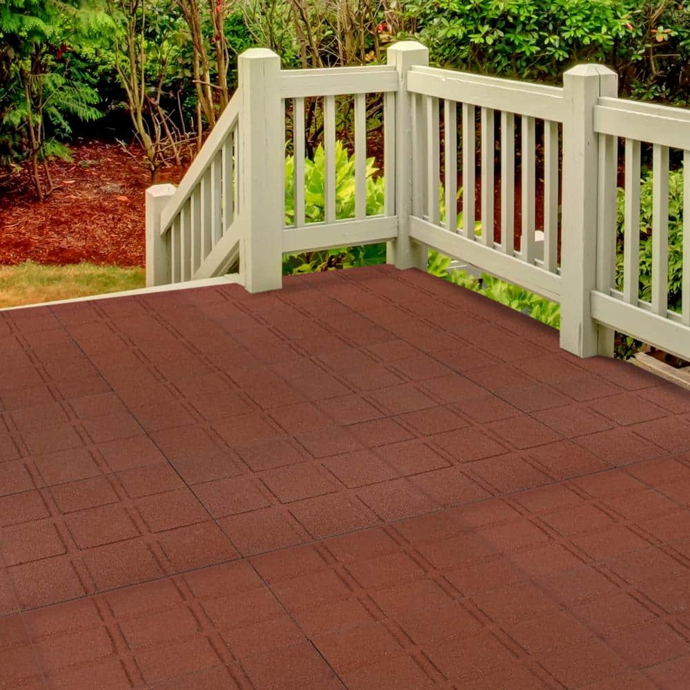 Pure Garden 5.33 ft. x 5.33 ft. Rubber Deck Tile in Brick Red (28 sq. ft.) (8-Pack)