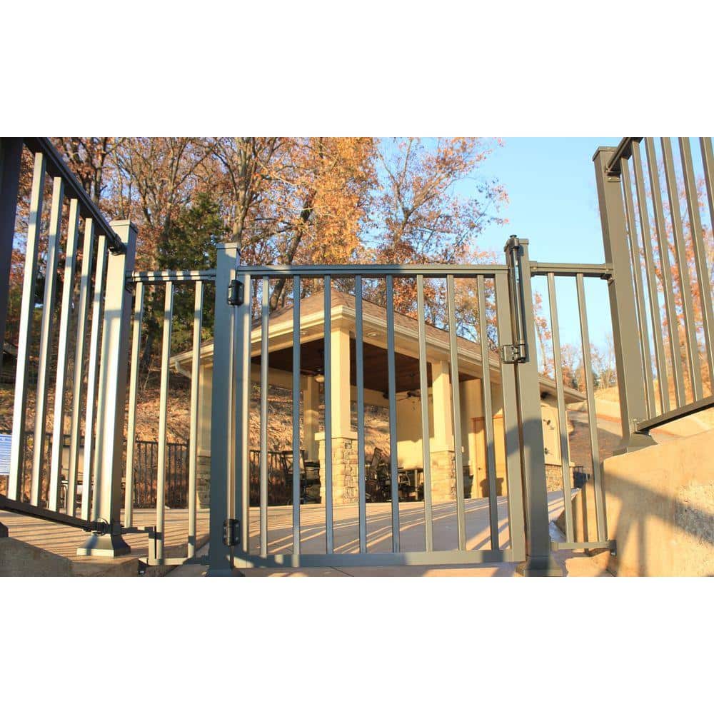 EZ Handrail 36 in. x 42 in. Bronze Pre-Built Aluminum Single Panel Walk Through Gate with 1 in. Square Balusters