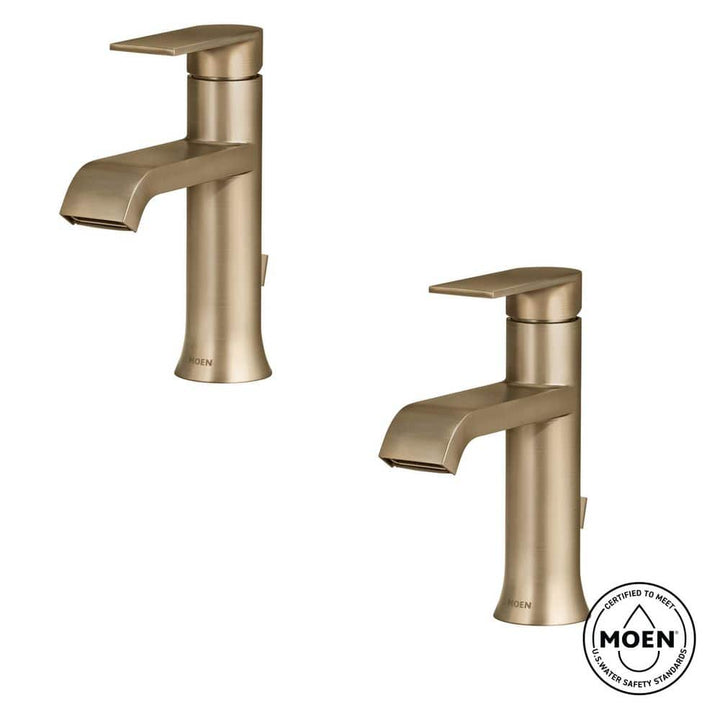 Moen Genta Single Hole Single Handle Bathroom Faucet in Bronzed Gold, with Drain Kit, 2-Pack