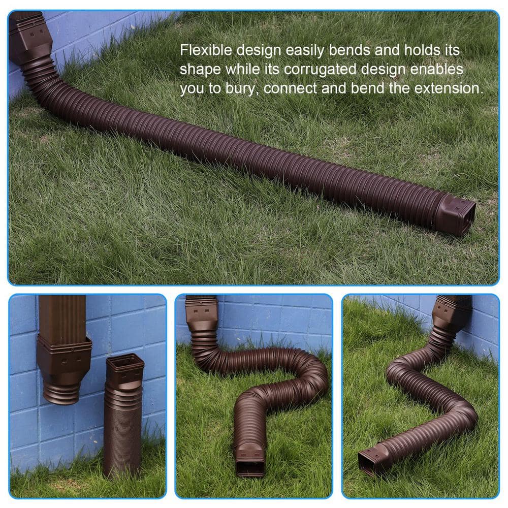 Angel Sar Brown Rain Gutter Downspout Extensions Flexible, Extendable from 21 to 68 in. (4-Pack)