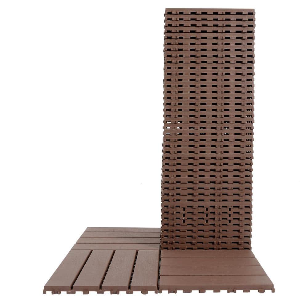 cadeninc 12 in. x 12 in. Brown Square Waterproof Plastic Interlocking Deck Tiles (Set of 44 Tiles)
