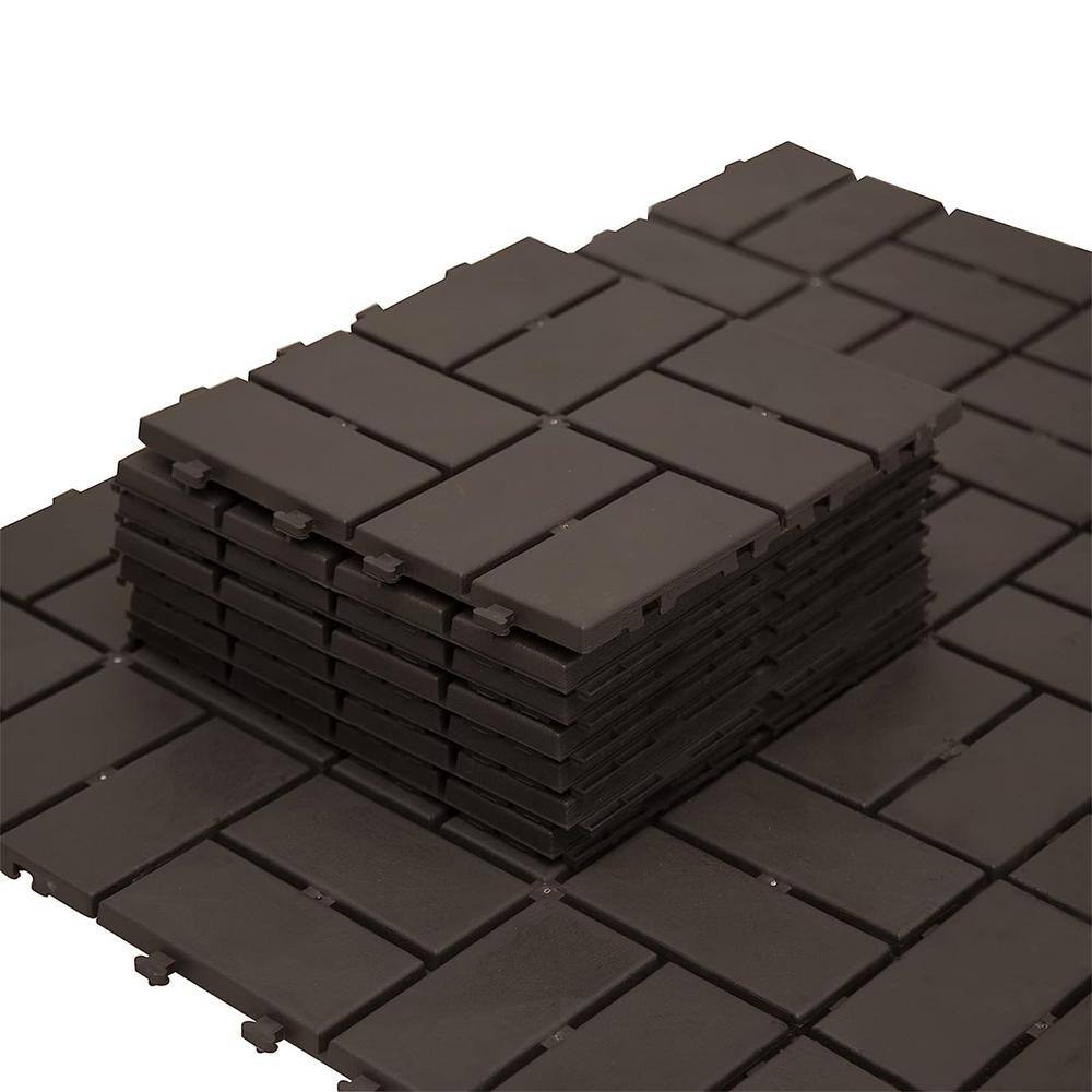 cadeninc 12 in. x 12 in. Brown Square Composite Decking Tiles, 4 Slat Plastic Outdoor Flooring Tile All Weather (Pack of 36)