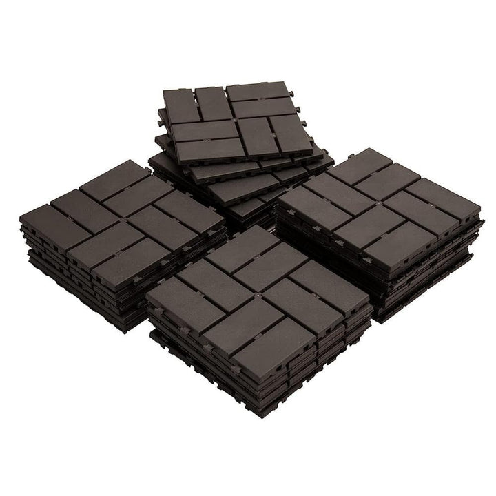 cadeninc 12 in. x 12 in. Brown Square Composite Decking Tiles, 4 Slat Plastic Outdoor Flooring Tile All Weather (Pack of 36)