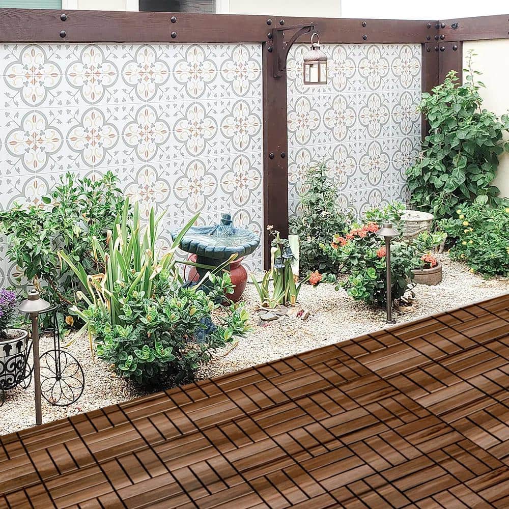 1 ft. x 1 ft. Acacia Wood Flooring Tile Deck Tile in Brown,Checker Pattern (10-Pack)