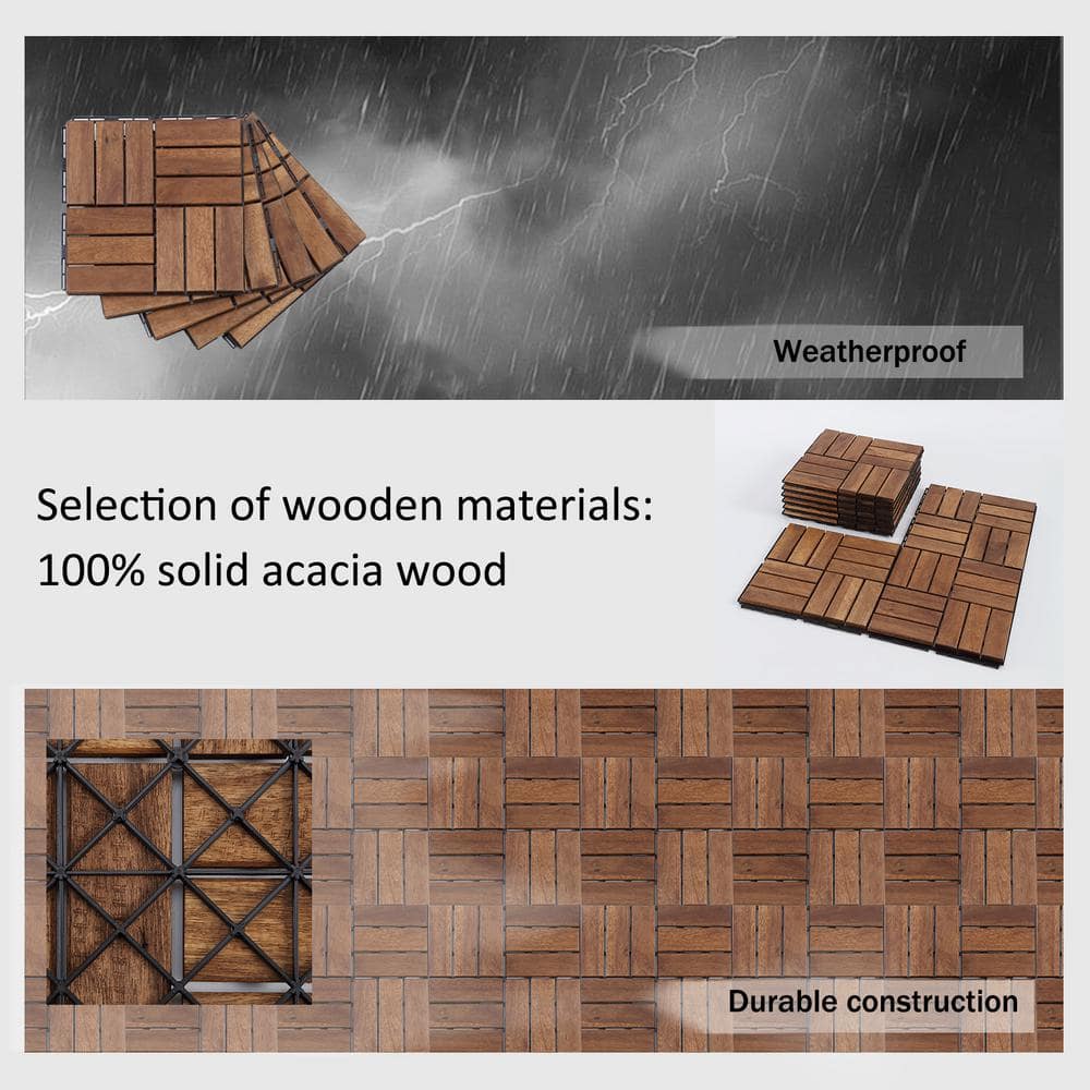 12 in. x 12 in. Outdoor Acacia Wood Flooring Interlocking Deck Tiles in Brown (10-Pieces)