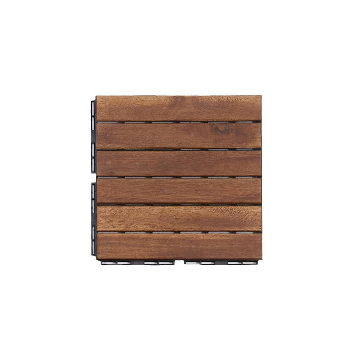 12 in. x 12 in. Striped Pattern Outdoor Acacia Wood Interlocking Deck Tiles in Brown (10-Pieces)