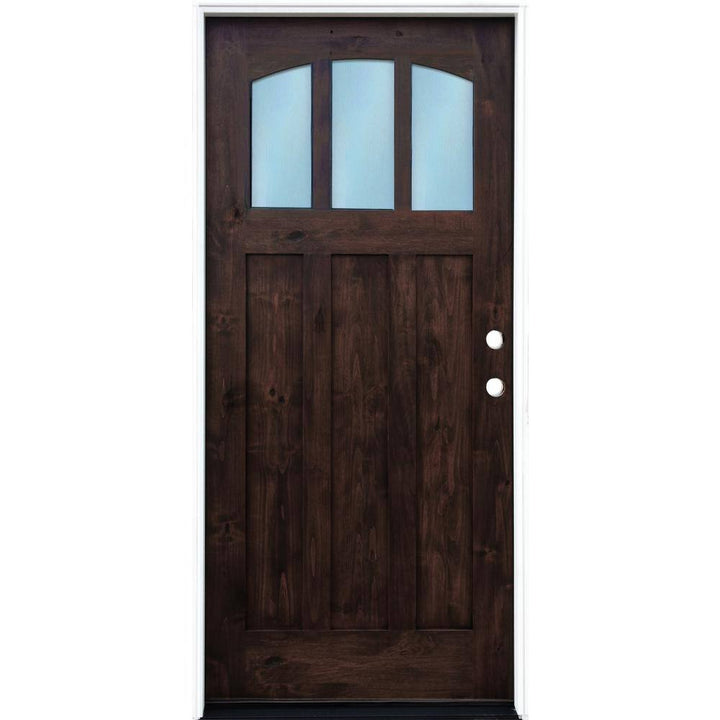 36 in. x 80 in. Craftsman Espresso 3-lite w/ Arched Reed Glass Stained Alder Wood Pre-Hung Front Door