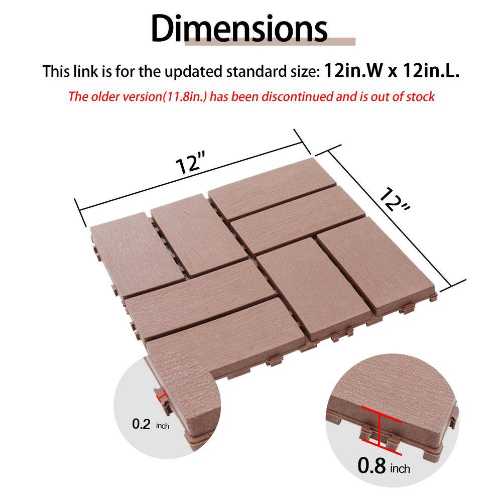 GOGEXX 1 ft. W x 1 ft. L Outdoor Pattern Square PVC Drainage Interlocking Flooring Deck Tiles (Pack of 44 Tiles)in Brown