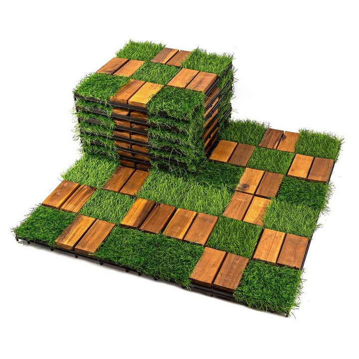 Pro Space 12 in. x 12 in. Acacia Wood Interlocking Flooring Tiles Grass Deck Tile Green 20 PINS (10-Pack)