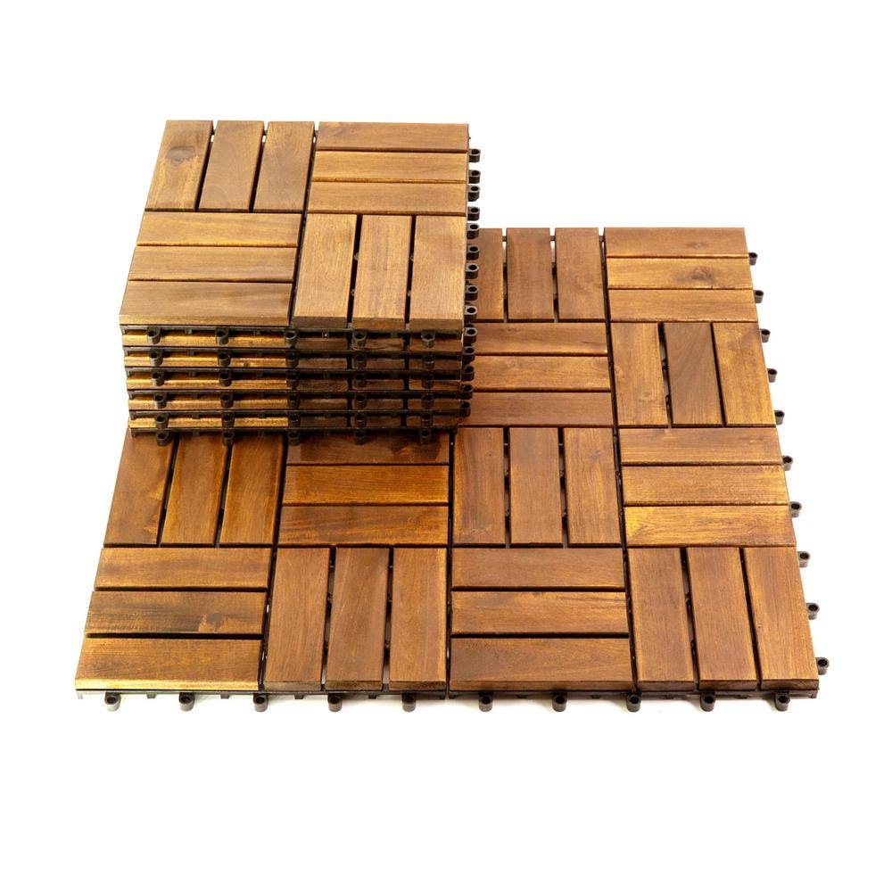 Pro Space 12 in. x 12 in. Acacia Wood Interlocking Flooring Deck Tile Checker Pattern Brown 12 Slats (10-Pack)