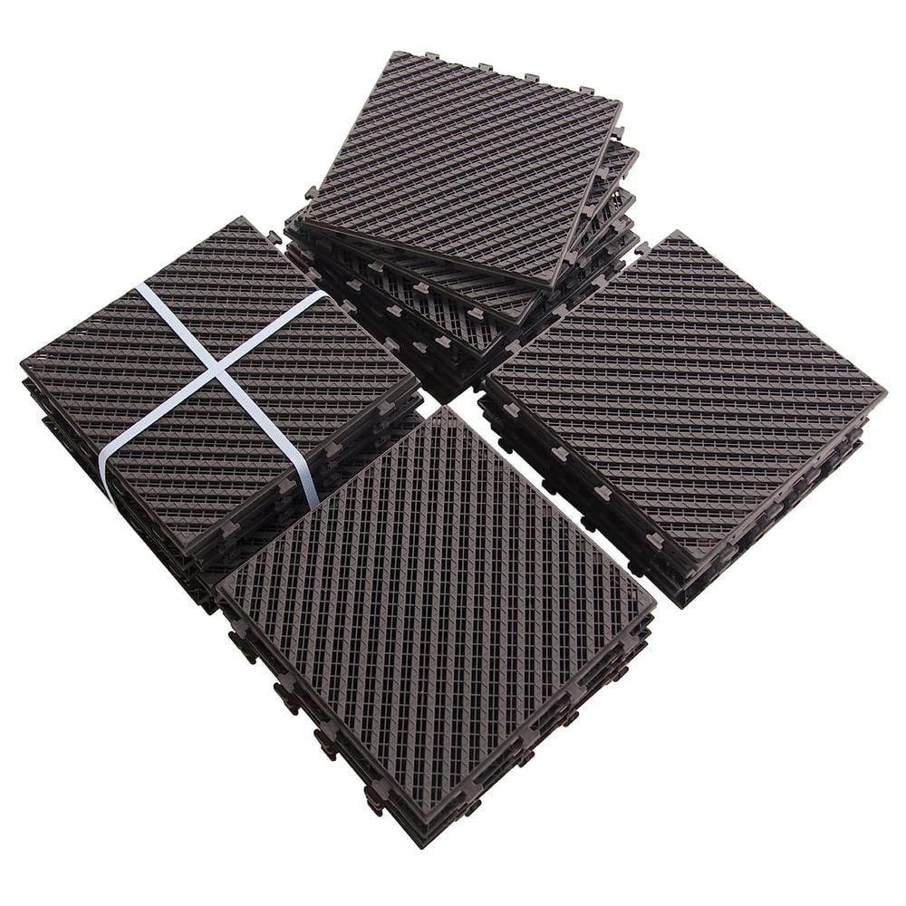 12in.W x12in.L Outdoor Stripe Pattern Square Drain Plastic PVC Interlocking Flooring Deck Tiles(Pack of 27Tiles)in Brown