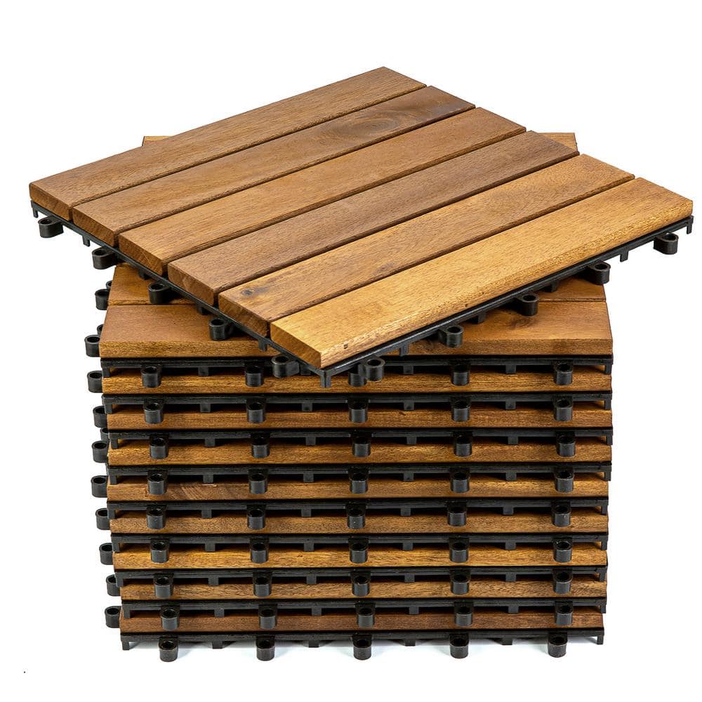 Pro Space 12 in. x 12 in. Acacia Wood Interlocking Flooring Deck Tile Brown 6 Slats (10-Pack)