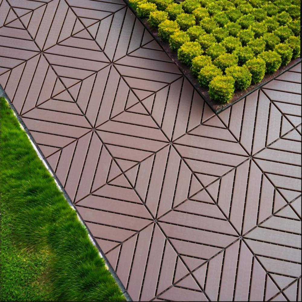 Tidoin Outdoor 1 ft. x 1 ft. Composite Interlocking Tile Deck Tile in Brown(44 Per Box)