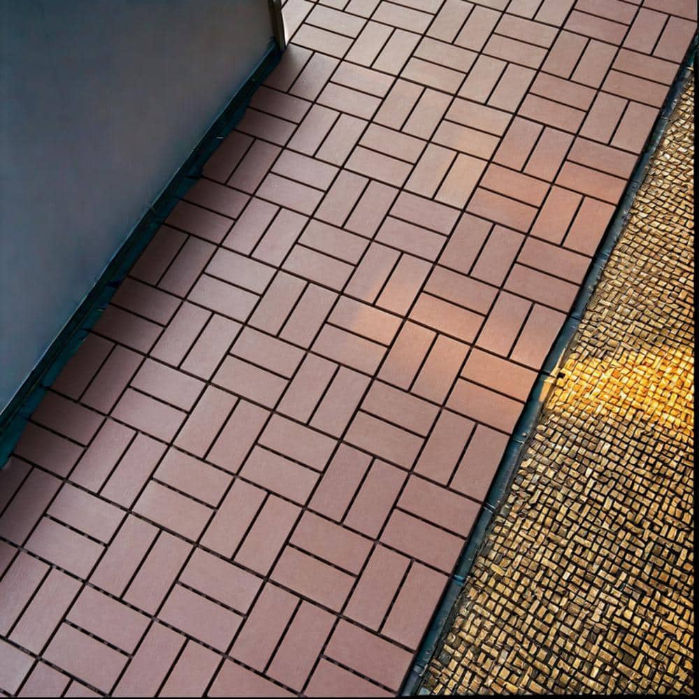 Tidoin Outdoor 1 ft. x 1 ft. Composite Interlocking Tile Deck Tile in Brown(27 Per Box)