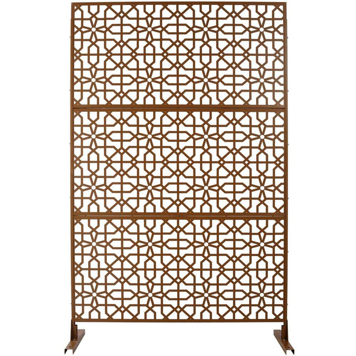 Tidoin 6.3 ft. x 4 ft. Brown Steel Freestanding Flat Flat Top Decorative Privacy Screen Metal Fence Panel
