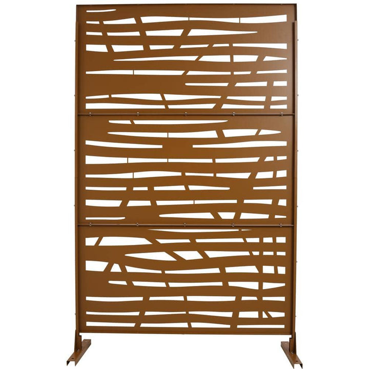 Tidoin 6.3 ft. x 4 ft. Brown Steel Freestanding Flat Flat Top Decorative Privacy Screen Metal Fence Panel