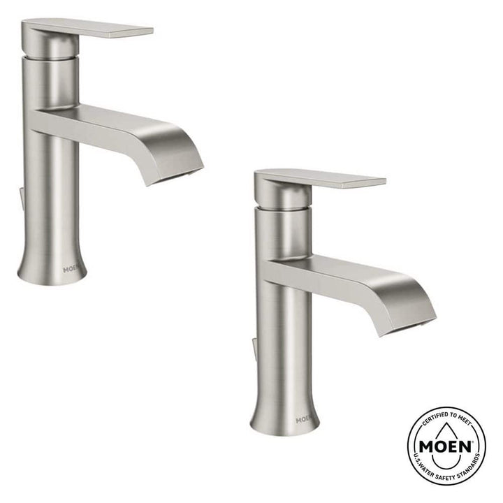 Moen Genta Single Handle Single Hole Bathroom Faucet in Spot Resist Brushed Nickel, 2-Pack