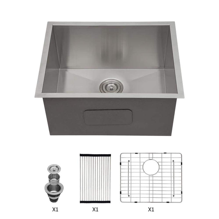 Sarlai 16.98 Gal. Brushed Nickel Undermount Laundry Sink with Bottom Grid