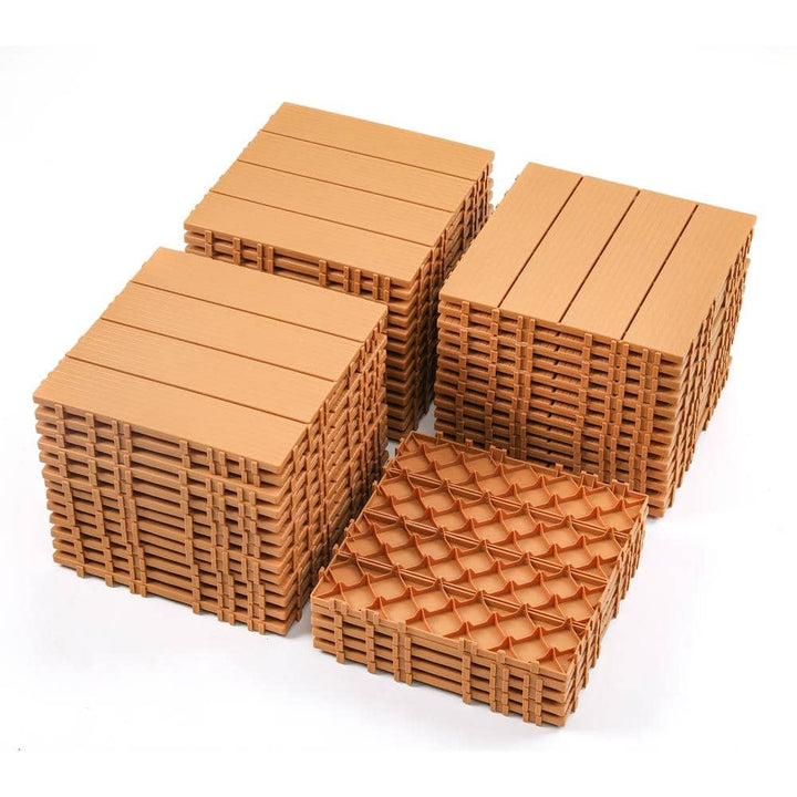 cadeninc 12 in. x 12 in. Burly Wood Square Plastic Interlocking Deck Tiles (44-Pack)