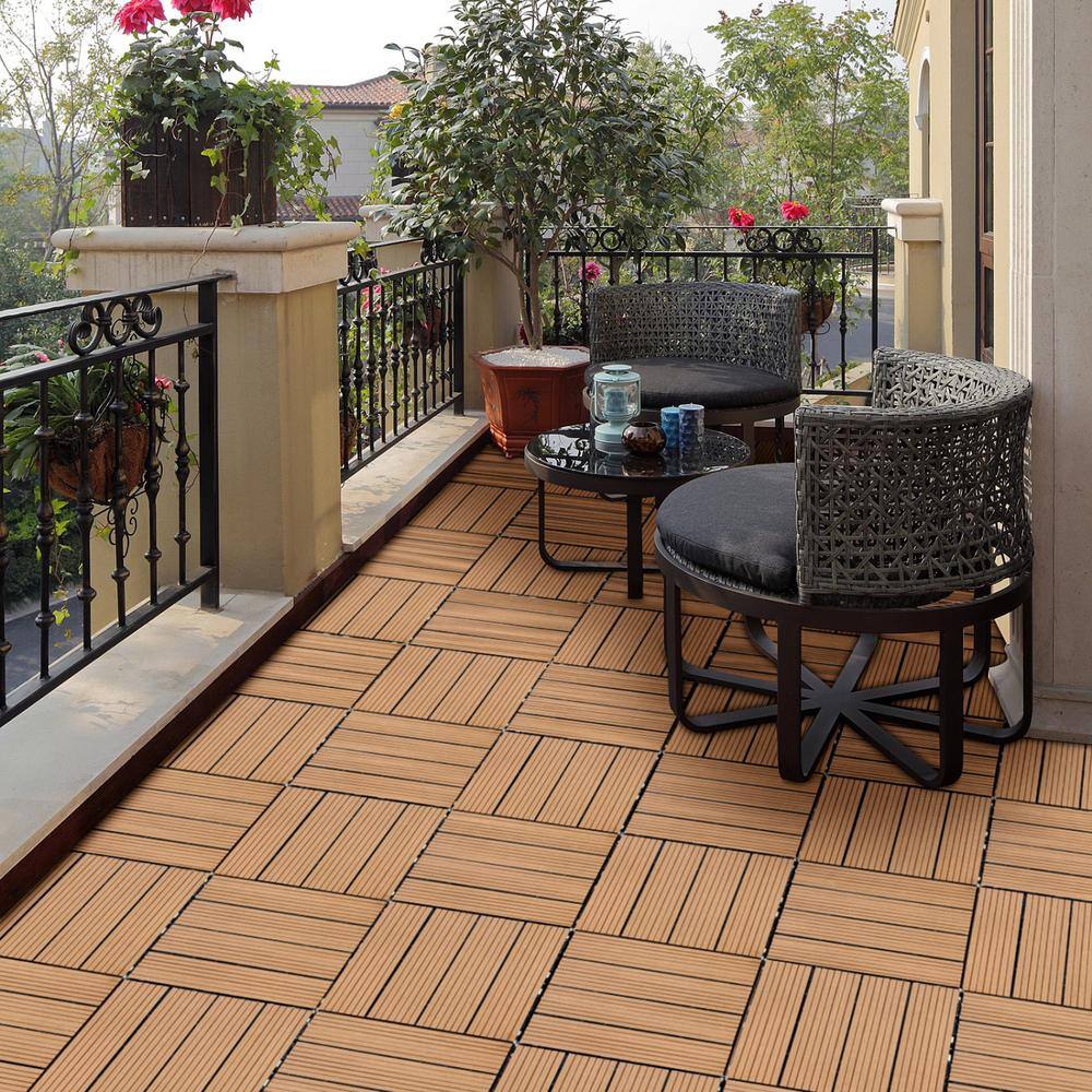 Tidoin Outdoor 1 ft. x 1 ft. Composite Interlocking Tile Deck Tile in Burly Wood(20 Per Box)