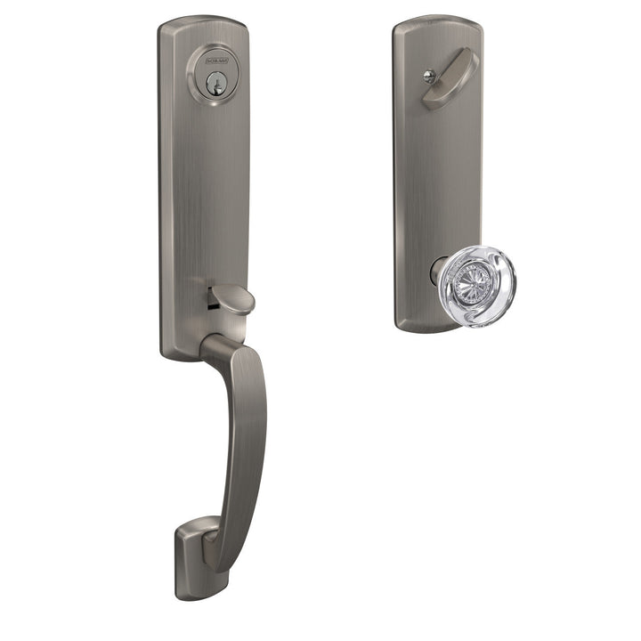 Schlage Custom Greenwich 3/4 Trim Single Cylinder Handleset with Hobson Glass Knob — Aged Bronze