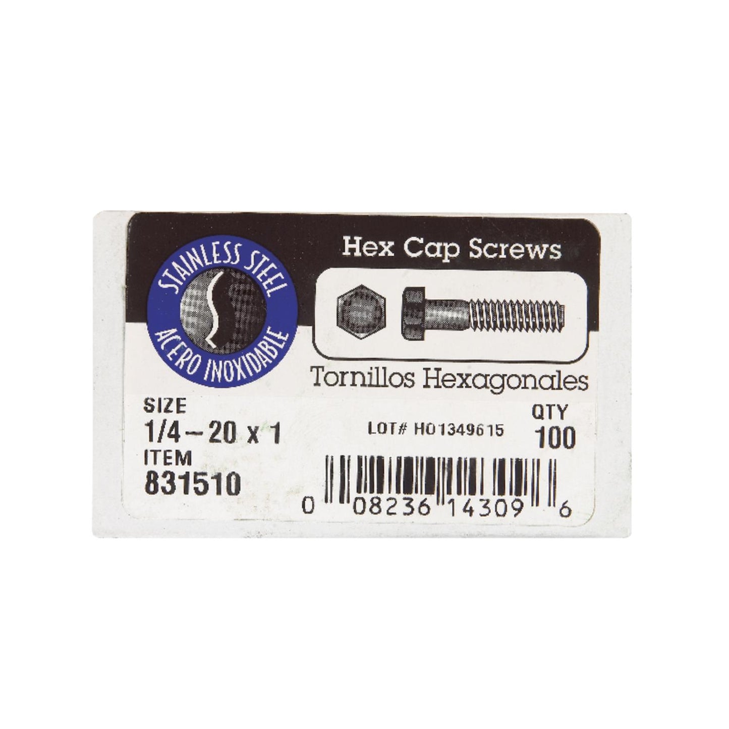 Hillman 1/4-20 in. Diameter x 1 in. Length Stainless Steel Hex Head Cap Screws, 100-Pack