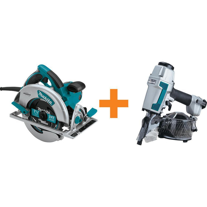 15 Amp 7-1/4 in. Lightweight Magnesium Circular Saw with bonus 2-1/2 in. 15-Degree Siding Coil Nailer - Super Arbor