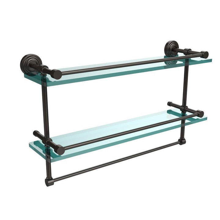22 in. L x 12 in. H x 5 in. W 2-Tier Gallery Clear Glass Bathroom Shelf with Towel Bar in Oil Rubbed Bronze - Super Arbor