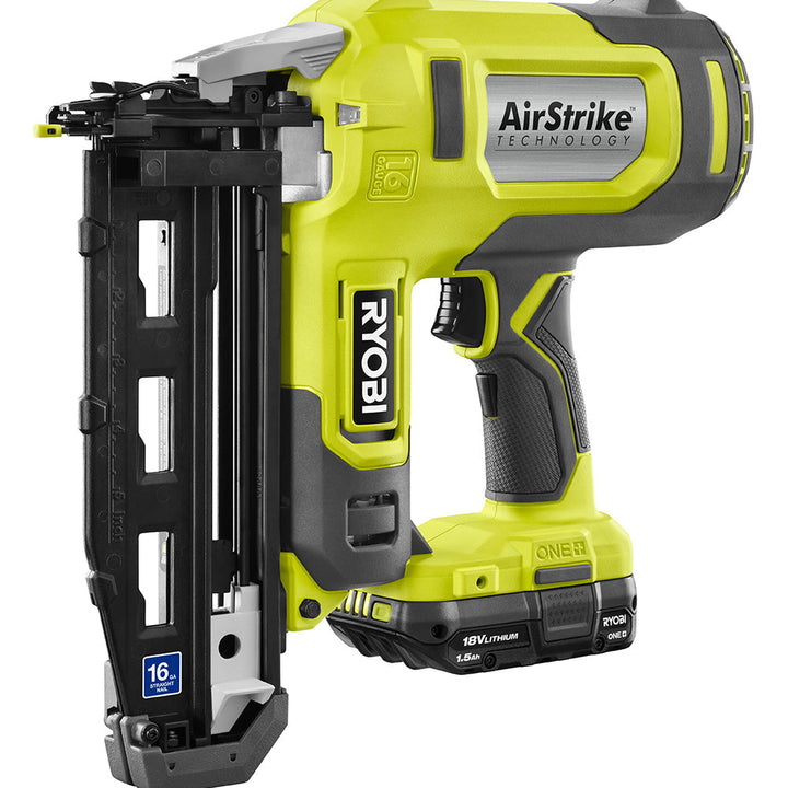 18V ONE+ Cordless AirStrike 16-Gauge Straight Finish Nailer Kit with Sample Nails, 1.5Ah Battery and Charger