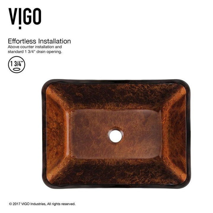 VIGO Russet Glass Vessel Bathroom Sink in Red with Seville Faucet in Oil Rubbed Bronze