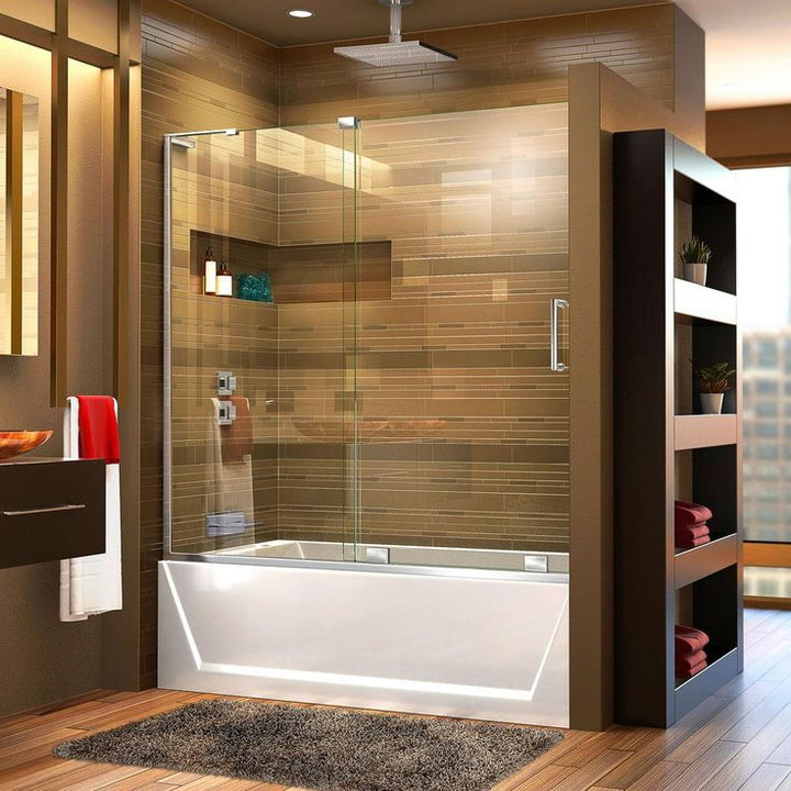 DreamLine Mirage-X 56 to 60 in. W x 58 in. H Semi-Frameless Sliding Tub Door in Chrome
