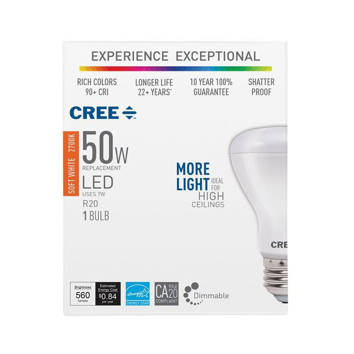 Cree 50W Equivalent Soft White (2700K) R20 Dimmable Exceptional Light Quality LED Light Bulb
