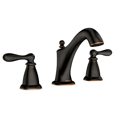 Moen Caldwell Mediterranean Bronze 2‑Handle Widespread WaterSense Bathroom Sink Faucet with Drain