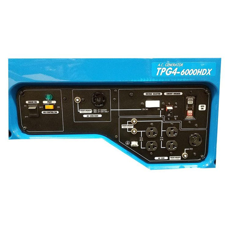 TSURUMI PUMP 4,800 Watt Gasoline Powered Portable Blue Generator with GFCI Protection and Honda GX340 Engine